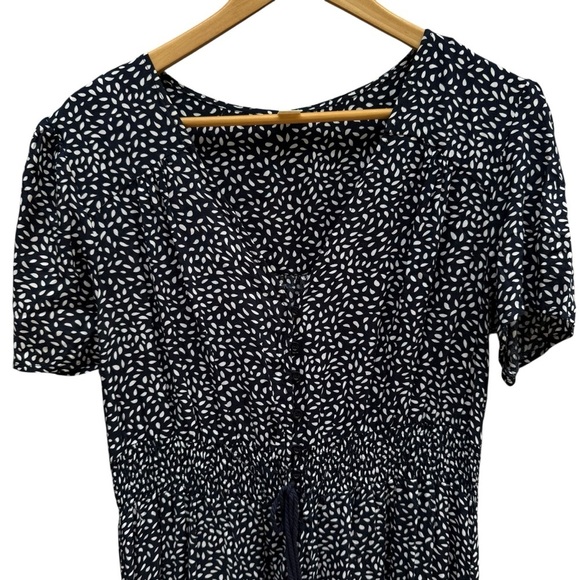 Navy Blue Womens Polka Dot Dress maxi button front XL stretch smocked waist - Picture 4 of 11